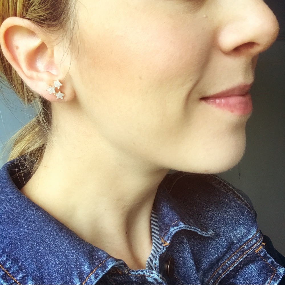 Three Star Earrings Post Crawler Semiprecious - Picture 2 of 2